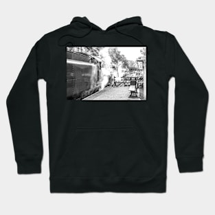 Vintage steam locomotive at the railway station Hoodie